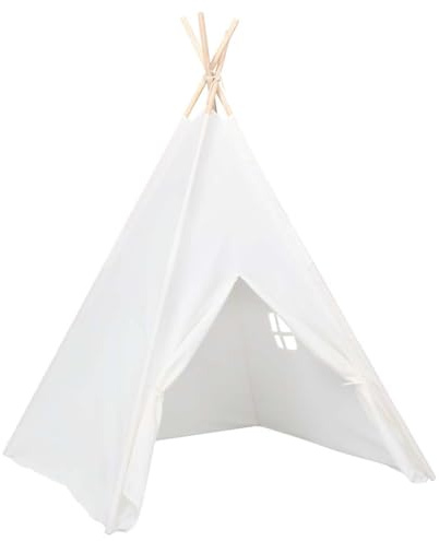 vidaXL Kinder Tipi Zelt mit Tasche Indianerzelt Kinderzelt Babyzelt Spielhaus Wigwam Indianer Spielzelt Pfirsichhaut Weiß 120x120x150cm