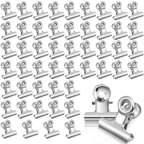 50 Stück 22mm Kleine Bulldogge Büroklammern, Kleine Bulldog Clips Briefklemmer Metall Scharnier Clips Binder Klammern, für Kunsthandwerk, Zeichnungen, Fotos (Silber 50)