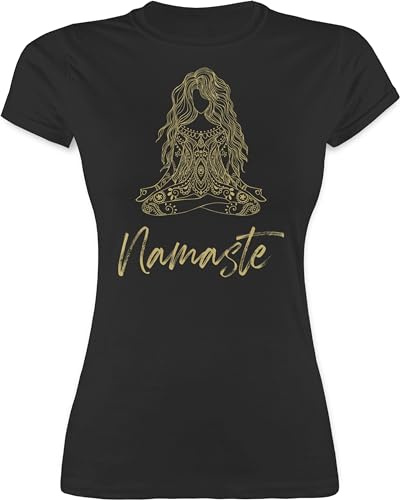 Shirt Damen - Namaste Yoga Spiritual Mandala - M - Schwarz - Yoga-Shirts Joga Wellness Shirts yogashirts für Meditation Tshirt und Geschenke tailliert Baumwoll Fans t-Shirt t Alles Sport Motiven