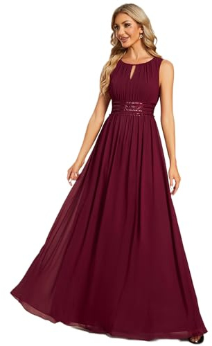 Ever-Pretty Robe Demoiselle d'honneur Femme Col Rond sans Manches Paillettes Taille Empire Chic Robe Soirée Bordeaux 42