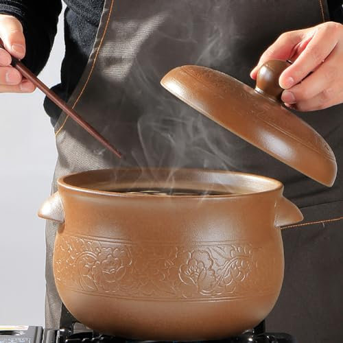 JJoias Klassiker Unbeschichteter Keramikauflauf Mit Isolierten Doppelgraden, Essenswärmer/Kühler Mit Deckel, Gasfreundlicher Suppe Und Brei-Kocher,5.5l