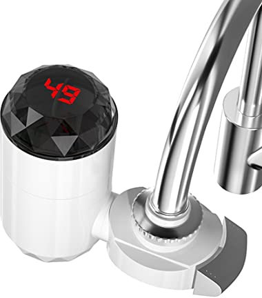 HUTSRAI Chauffe-eau électrique avec écran de température pour cuisine, chauffage instantané, chauffe-eau sans réservoir, prise UE A