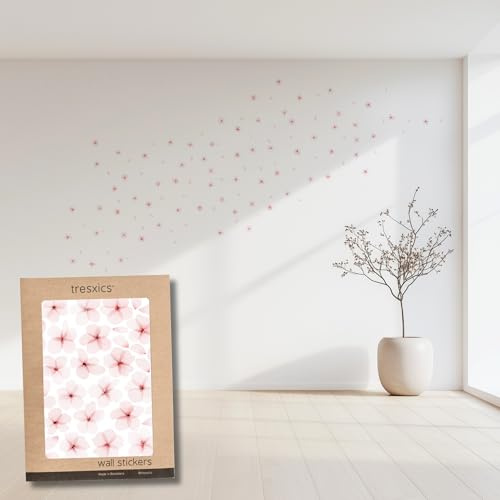 Adesivi Murali Bambini | Adesivi Cameretta Bambino Bimba Fiori Acquerello | Effetto Carta da Parati Adesiva | Copre 6 m² | 72 fiori y 60 petali | TRESXICS (Rosa)