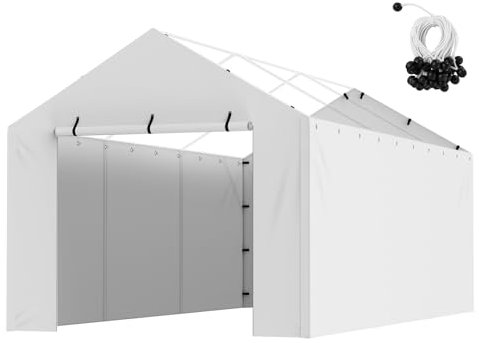 VEVOR Carport Garagenzelt 3 x 6 m, Zeltgarage, wasserdicht und UV-geschützt, Schuppen Auto, einfache Installation mit Spanngurten, weiß (Oberteil und Rahmen Nicht im Lieferumfang enthalten)
