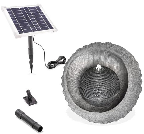 esotec Solar Felssteinbrunnen. Akku, LED, Gartenliebhaber Geschenk, Kaskadenbrunnen, freistehender Springbrunnen, Gartenbrunnen Wasserspiel, Katzenbrunnen Zierbrunnen, grau H=40cm, außen, 101318