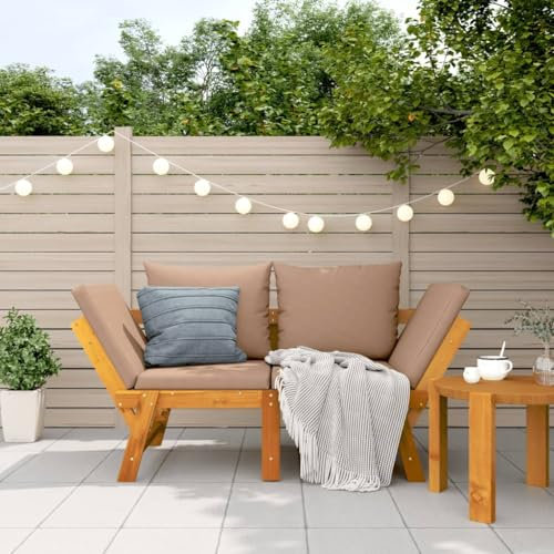Keyroto Gartenbank mit Kissen 2-in-1, Liege Bank Holz, Sitzbank Mit Rückenlehne, Bank Küche Sofa, Picknickbank, Outdoor Bank, Sitzbank Outdoor, Garten Sitzbank, Bank Outdoor, Massivholz Akazie