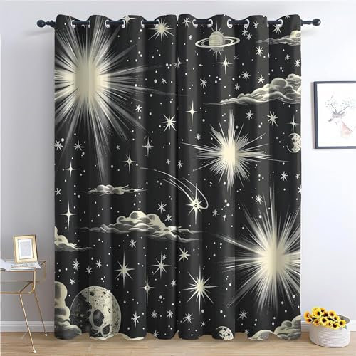 EXSANLIEAY Verdunklungsvorhänge Universum, Vorhang Blickdicht Sternenklarer Himmel Vorhänge mit öSen 2er Set für Schlafzimmer Kinderzimmer, Deko Gardinen Wohnzimmer-260 x 140 cm (H X B)