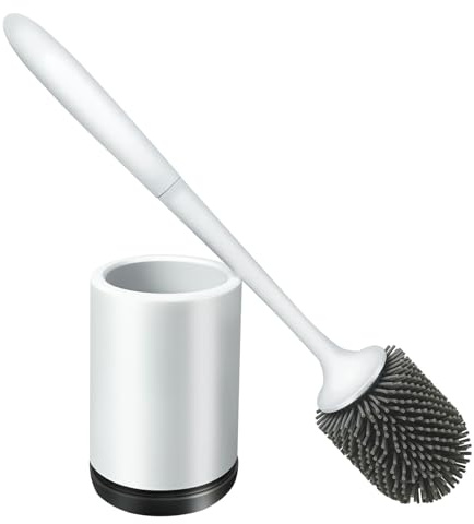 Escobilla de inodoro y soporte, juego de soporte para cepillo de inodoro de baño, kit de cepillo de limpieza de inodoro de silicona, cepillo limpiador de inodoro de silicona flexible para baño