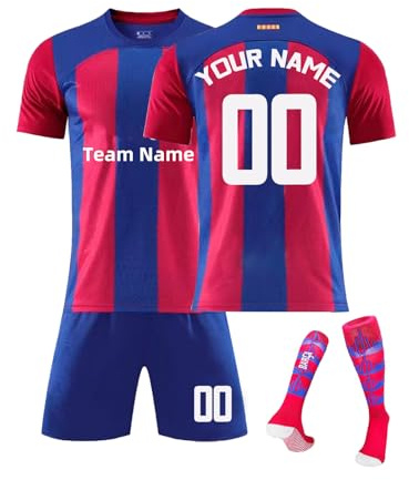 Kind Fußball trikot sets 2024 Personalisiertes Fußball Shirt mit Namen und Nummer Custom Fussball Trikot Shorts und Socken Set für Junge Geschenke für Fußballfans Geeignet für Männer und Kinder