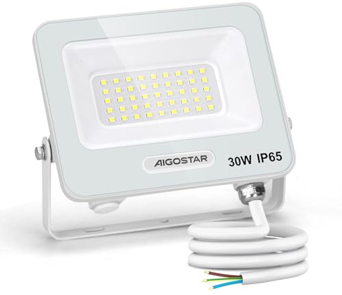 Aigostar Foco LED Exterior 30w, 2450LM Foco Proyector LED, IP65 Impermeable Luz de Seguridad, Luz blanca 6500K Luces exterior, Para Jardín, Patio, Garaje
