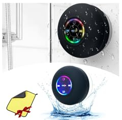 Mini Bluetooth Shower Speaker With Led Light, Shower Bluetooth Speaker, Ipx4 Waterproof Bluetooth Wireless Speaker with Suction Cup, Portable Bluetooth Speakers with LED Light for Bathroom (Black)