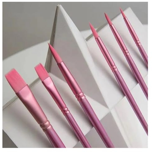 JMORCO Pinsel 4/6 Stück Aquarellpinsel, spitz, rund, Flacher Kopf, weiches Haar, Anfänger, Kunststudent, handgezeichnetes Aquarell-Nylon-Malmaterial(Pink Mixed Head 6pcs)