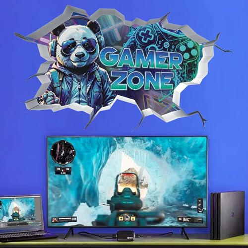 ANHUIB Gaming Wandtattoo Kinderzimmer Junge Wandsticker Panda Gamer Wandsticker 3D Gaming Zone Groß Game Wandaufkleber Jugendzimmer Schlafzimmer Spielzimmer
