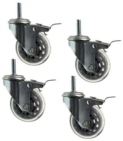 DYPJHEO 3/75mm Silenciosa Ruedas Pivotantes con Freno, 200 Kg, Ruedas De Repuesto para Muebles Carretilla, Pesado Ruedas Giratorias De Goma Transparente, M8/M10/M12, 4 Piezas(Brake (x4),M8x30mm)