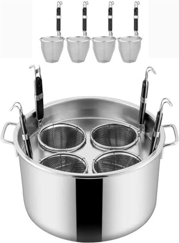 Nudelkochkorb, 3/4/5 Löcher, kommerzieller Nudeltopf aus Edelstahl, Einsatzset mit Trennwand und Sieb, Suppentöpfe for die Küche zu Hause und das Restaurant, 1 Set(4 Holes)