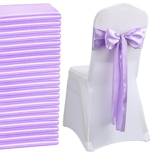 Qeefop 50 Pezzi Fascia In Raso Viola Chiaro Per Sedie Da Matrimonio, Fascia Elastica Per Sedie, Decorazione Di Matrimonio, Compleanno, Banchetto, Feste, Decorazione Per Feste (Viola Chiaro)
