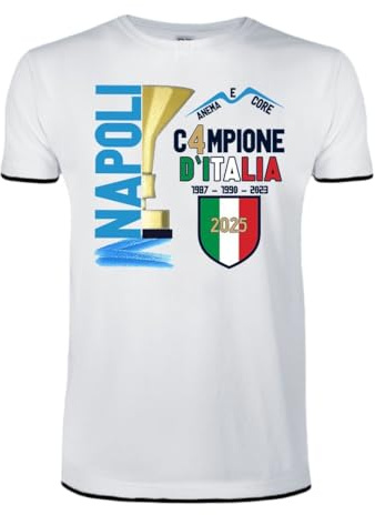 Intermezzo T-Shirt Maglietta Shirt Tifo Napoli Partenopeo Cuore Tifoso Scudetto Azzurro Campioni d'Italia 2025 Campione Squadra Gufo 4 Tifosi Trionfo Mister Siamo Forti (Bianco, XS)