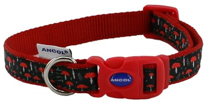 Ancol svampmönstrad stark slitstark nylon justerbar hundhalsband för att passa halsen 30-50 cm storlek 2-5