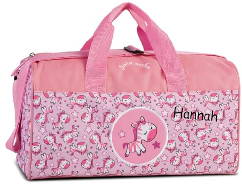 minimutz Sporttasche Kinder klein, Personalisiert mit Namen, Reisetasche Weekender Bag, 38x22x20 cm, 12L, Zebra