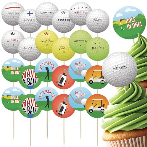 Golf Cupcake Toppers Set - 24pc - Golf Messages & Golf Balls | Perfect for Golfers, Young, Old, Good or Bad! | Birthday Celebration Cupcake & Cake Decorations