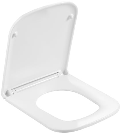 HOROW Toilettendeckel mit Absenkautomatik, WC Sitz Duroplast, Klodeckel mit Antibakterielle, Eckig Form, mit Quick-Release-Funktion, für WC UG07S-GE