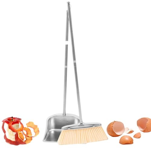 Vmiorzq Broom with Dustpan Combo Set,Adjustable Broom for Street - Stainless Steel Floor Cleaning Tool for Homeowners Living Room Bedroom Study Apartment Garage Bathroom Restaurant Office Patio