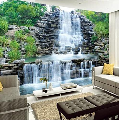 Fotomurales Cascada del bosque Pared 3D Papel Tapiz pintado tejido no tejido Decoración de Pared decorativos Murales moderna de Diseno Fotográfico 300cm×210cm (ancho x alto)