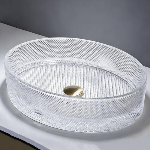 ZYCDP Aufsatzwaschtisch Glas Waschbecken Bad Ohne Hahnloch Oval 500 X 375 X 120 mm Transparent