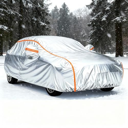 Car Cover For Jaguar XF 2011–2014 Full Outdoor Waterproof Car Covers with Anti-UV Anti-Dust Anti-Scratch,Anti-Frost Rain Snow Weather Shield with Zipper Entry for Outside Storage,Silver