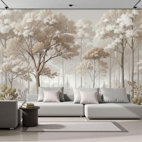 ANALTIRCE Papier Peint Panoramique 3d Forêt Illustration 400×280 cm, Revêtement Décoration Murale Salon Buissons Denses, Décoration XXL Murale Non Tissé Chambre TV mur