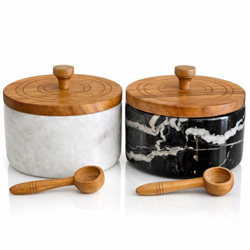 Salt and pepper set, Marble salt cellar with lid and spoon, Salt container, Salt holder with lid, Handcrafted Salt and pepper containers for countertop, Salt shaker, Salt and pepper shakers set of 2
