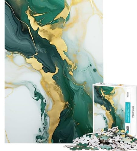 1000-teiliges Puzzle für Teenager,Smaragdgrün-Gold-Murmel,Denkspiel,präzise geschnitten,Kunst,Entspannungsspaß,herzliches Geschenk (50x75cm)