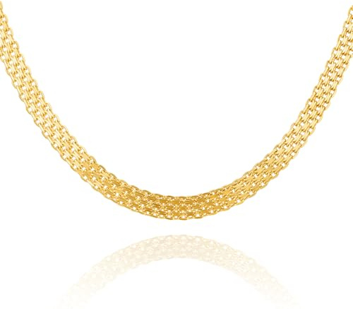 Orovi Gargantilla Dorada Mujer de Malla en Plata de ley 925 Bañado en Oro de 18 Quilates Longitud 45cm Ancho 4mm con Cadena de Extensión 5cm Cierre de Mosquetón Fabricado en Italia Entregado en Joyero