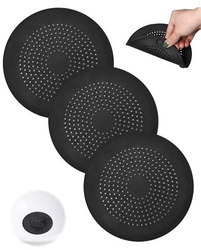 QYLNEX 3 Piezas Silicona Protector de Drenaje, Colador Fregadero, Tapa de Drenaje de con Ventosas Fuertes, Cubierta del DREN de Bañera Colador, Filtro para Fregadero para Cocina Baño (Negro)
