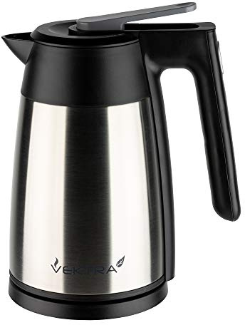 Vektra Vacuum Insulated Environmentally Eco Friendly Easy Pour Cordless Kettle, 1.7 Litre, Stainless Steel