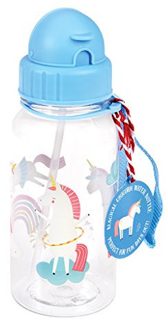 Trinkflasche für Kinder Wasserflasche Kindertrinkflasche mit Strohhalm Einhorn blau
