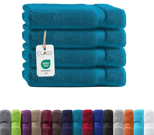 Class Home Collection Frottee Duschtücher 70x140 cm – 4er Set Duschtuch – Besonders weiche & saugfähige Duschtücher aus 100% Baumwolle mit Aufhänger – Petrol