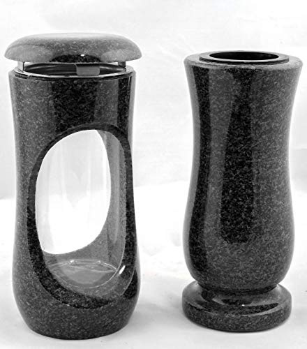 designgrab design liten gravlampa med vas av granit Nero Impala/Astor antracit