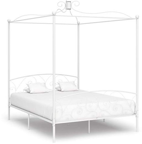 Festnight Himmelbett Gestell Metallbett Bettgestell Bett Bettrahmen für Schlafzimmer oder Gästezimmer Weiß Metall 160 x 200 cm
