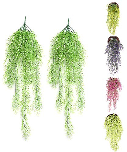 Eyands 2pcs Artificial Hanging Vine Plants - Outdoor Indoor Fake Hanging Plants for Wall Hang Garland Porch Patio Arch Balcony Basket Garden Party Wedding (Green Artificial Ivy)