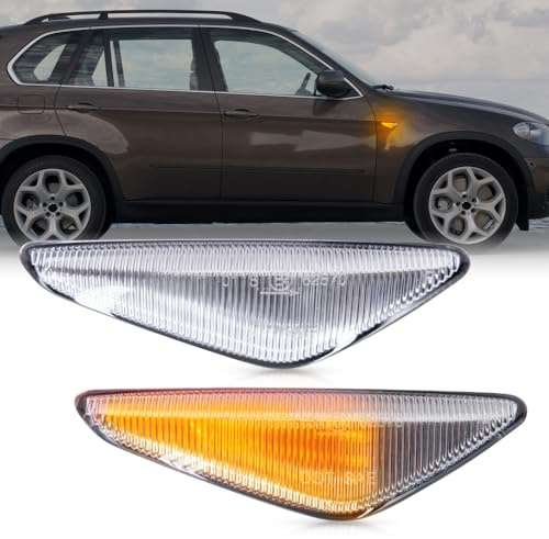 Clear Lens LED Side Marker Lights Cover for 2007 2008 2009 2010 2011 2012 BMW E70 X5 E71 X5 E72 X5 F25 X3 Front Turn Signal Lights Lighting Housing OEM sidemarker Replacement