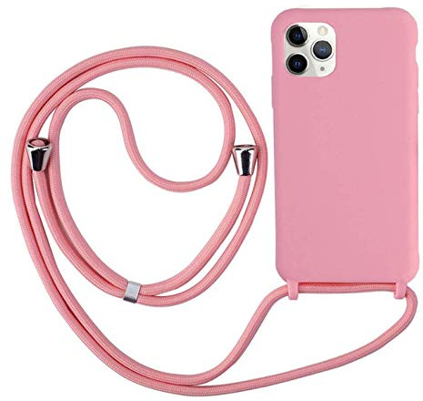 Ququcheng Kompatibel mit iPhone 12/12 Pro(6.1) Hülle,Handykette Hülle Silikon Seil Necklace Handyhülle mit Kordel Tasche TPU Bumper Schutzhülle für iPhone 12/12 Pro(6.1)-Pink