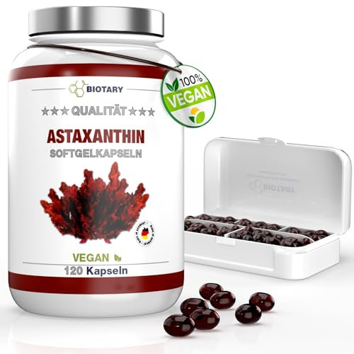 BIOTARY Astaxanthine 8mg 200 capsules softgel végétalien avec vitamine E pilulier inclus haute biodisponibilité Haematococcus Pluvialis super antioxydant
