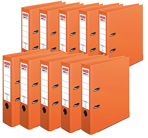 herlitz Ordner A4 maX.file protect +, A4, 8 cm Rückenbreite, Orange, Kunststoffbeschichtung, Einsteckrückenschild, Kantenschutz innen und außen, 10 Stück