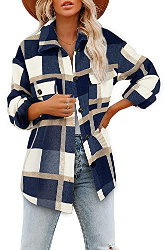 shownicer Surchemise Femme Veste à Carreaux Chemise Décontracté Oversized Chemisier Blouse à Manches Longues Bûcheron Manteau avec Bouton