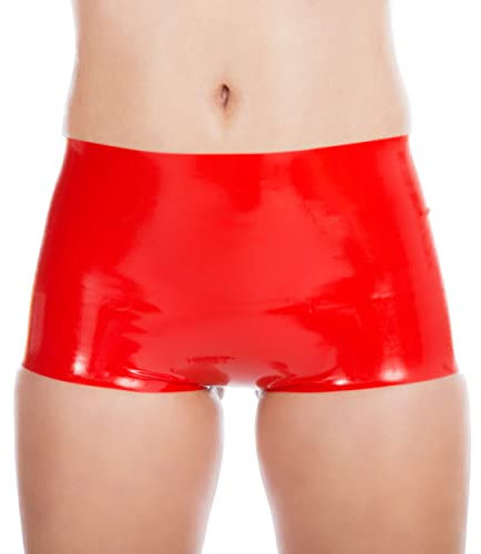 Rubberfashion Latex Hotpants - Rubber Gummi Hose Pants - sexy Shorts - Latex Slip Dessous für Damen und Herren rot 0.4mm XL