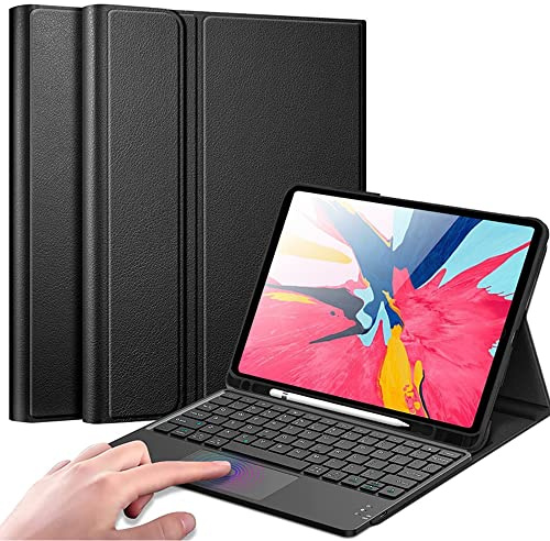 QYiiD Trackpad Funda Teclado para iPad Mini 5 2019(5th Gen)/ iPad Mini 4 2015, Touchpad Inglés QWERTY Teclado Inalámbrico Recargable Folio Case Cover con Portalápices para iPad Mini 5 / Mini 4, Negro
