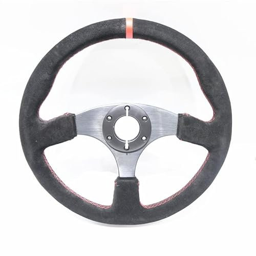 Sportlenkrad Rennsport- 14-Zoll-350mm-flaches Drift-Lenkrad/Wildleder-Lenkrad SportlenkräDer (Color : Red ring)