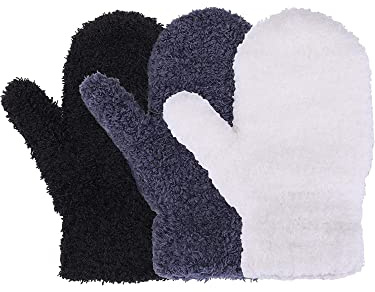 Geyoga 3 Pares Guantes de Punto para Niños (Negro, Blanco, Gris Oscuro, 5-10 años)
