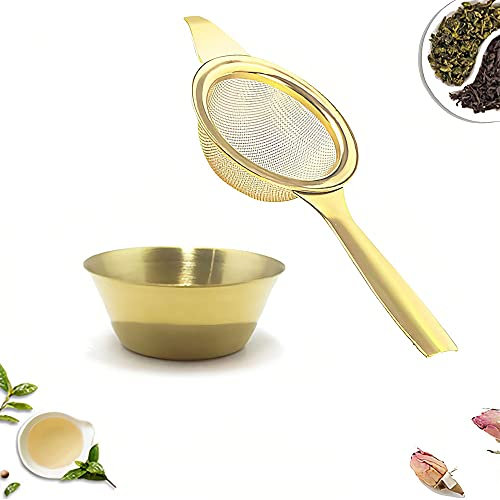Golden Stainless Steel Tea Filter - Loose Leaf Tea Strainer with Fine Mesh Sieve